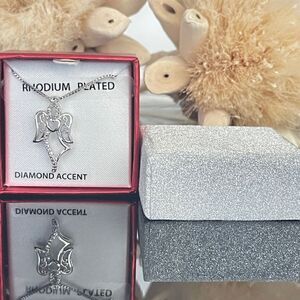 Rhodium plated diamond accent angel necklace